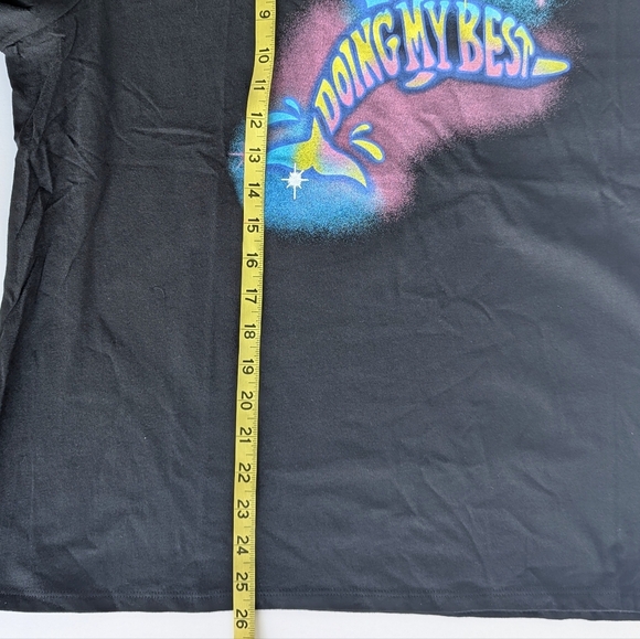 Doing My Best Black Graphic Tee Glitter Jumping Dolphin Purple Blue Yellow sz 1X - Picture 10 of 12